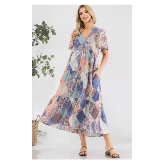 🆑Cute patchwork V neck dress - Picture 8 of 10